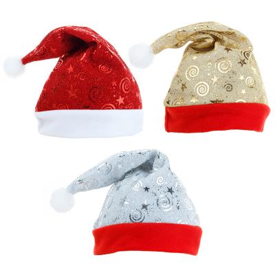 China Flannel Mesh Christmas Hat New Year 2021 adult children Santa Snowman Gold soft and silver velvet party novelty hats for sale