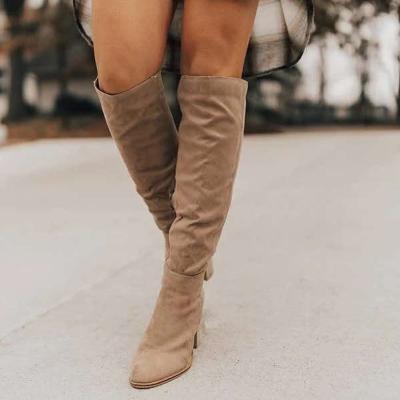 China Durable Women Over The Knee Boots Around Toe Side Zipper Platform Chunky Heel Thigh High Boots for sale