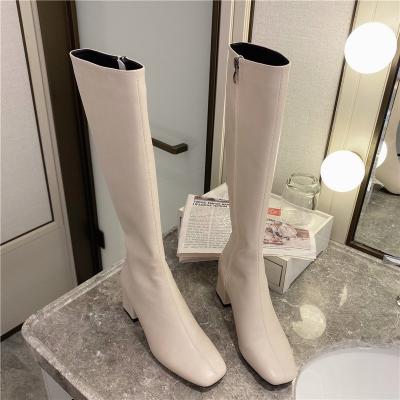 China Fashion Trend Women's Head Winter Genuine Leather Boots Party Square Thick Knee High Heel for sale