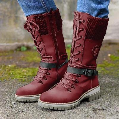 China Winter Mid-Calf Luxury Anti-slippery Warm Boots Lace Up Chunky Heel Women Snow Boots For for sale