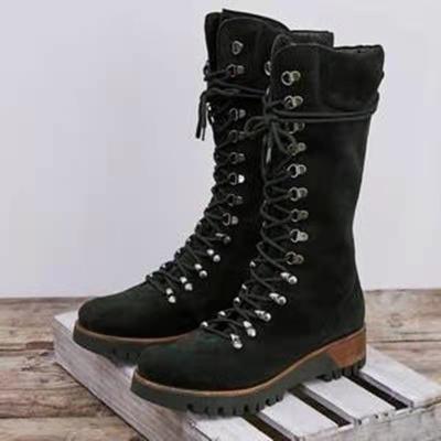 China Durable Europe And America Lace Up Round Toe Wedge Martin Boots Mid-Calf Winter Boots Women Shoes for sale