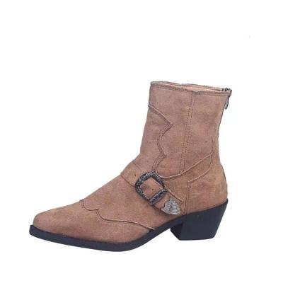 China Women Anti-Slippery Shoes Slip On Low Mid Heel Block Heel Nubuck Leather Ankle Boots for sale