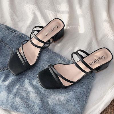 China Fashion Trend Hot Selling Fish Say Durable Thin Lip Belt Mid Chunky Heel Lady Sandals Open Toe Women Shoes Sandal for sale