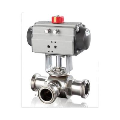 China Food Grade Sanitary Pneumatic Actuated Ball Valve 3 Way Tri Flange General With Good Price for sale