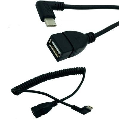 China Data Tansmission 90 Degree Right Angle USB 3.1 Male To Female Coiled Type C Cable OTG USB 2.0 Adapter for sale