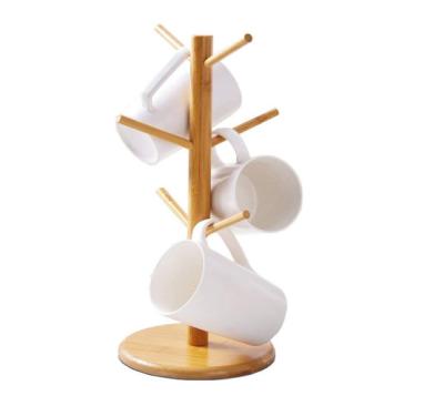 China Europe cup holder tree coffee tea bamboo/wooden cup holder with 6 hooks for sale