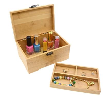 China Recyclable Bamboo Craft Box Two-Layer Jewelry Box Organizer Tray Storage Case for sale