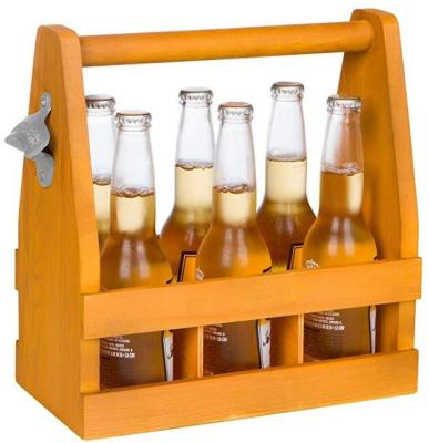 China Europe Wooden Tote Cart for Six Pack Beers and Sodas with Bottle Opener (Light Wood) for sale