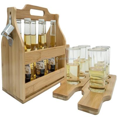 China Europe Wooden Bottle Cart with Opener and Sampler Panels, 6-Pack Drink Rack for Beer, Soda, Perfect for Bar, Pub, Restaurant for sale