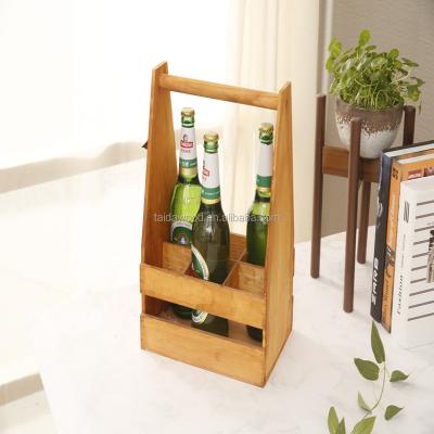 China Wooden Trolley Europe 6 Bottle Beer Carrier / Removable Bottle Opener And Inserts for sale