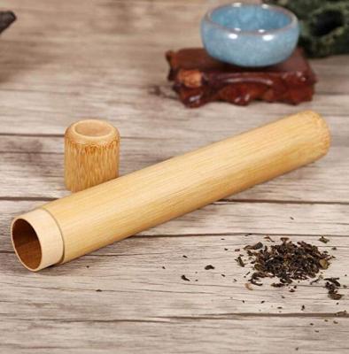 China Handmade Bamboo Tea Canister, Round Shape Portable Tea Canister Handmade Tube Pot Canisters Covers Storage Holder Sticks Censer Box for sale