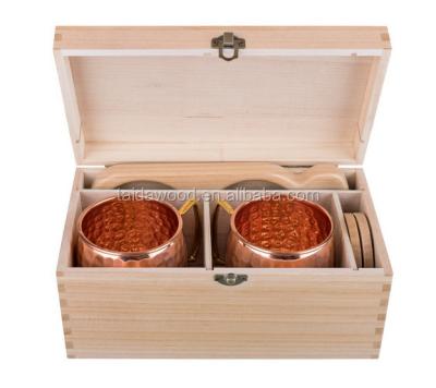 China Factory Handmade Porcelain Wooden Package Box Can Set 2 Moscow Mule Copper Mugs In Natural Pine Wood Box for sale