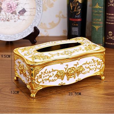 China Luxurious Plastic European Style Tissue Box Holder Pink Cover Plating Tissue Process Holders (Gold&White) for sale