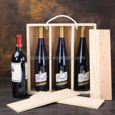 China Recyclable Tall Pine Triple Triple Lid Champagne Bottle Box Plywood Slide Wooden Wine Box for sale