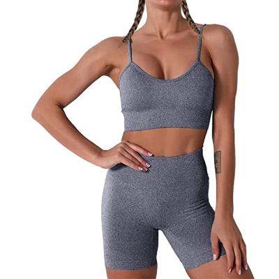 China Antibacterial Workout Sets For Women Running Shorts Seamless 2 Piece Gym High Waist With Sports Bra Yoga Outfits for sale