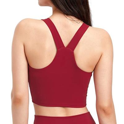 China Antibacterial Women's Aplet Sports Bra V-Neck Padded Crop Tops Racerback Workout Yoga Tank Tops With Built In Bra for sale