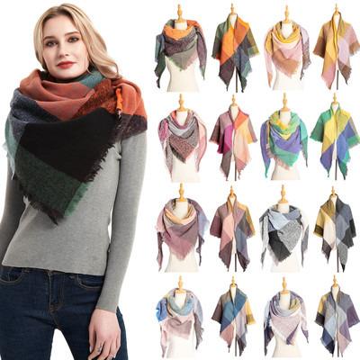 China Triangle Scarf Autumn And Winter New Herringbone Pattern Small Checked Pile Square Scarf For Women Slit Triangle Scarf for sale