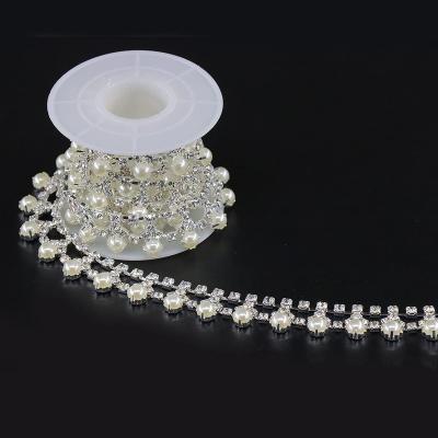 China Flatback Crystal Rhinestone Trim Chain, beaded inlay pearl for DIY decoration and bridal embellishments for sale