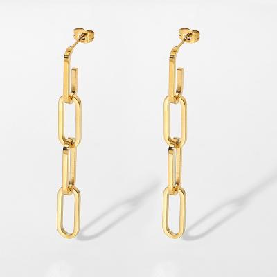 China 2022 TRENDY high quality 18k stainless steel long geometric size plated large non tarnish statement gold chain bold earrings for sale