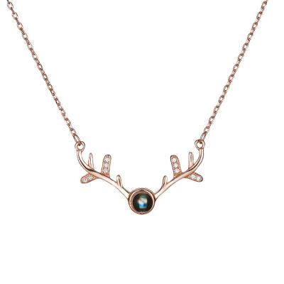 China 925 clavicle antler projection necklace romantic silvery Korean wholesale chain jewelry new 100 I love you tongues for sale