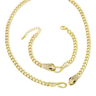 China FASHIONABLE Brass Cuban Gold Plated Snake Diamond Necklace Bracelet Jewelry Set Hip-hop Men's and Women's 18k Chain for sale