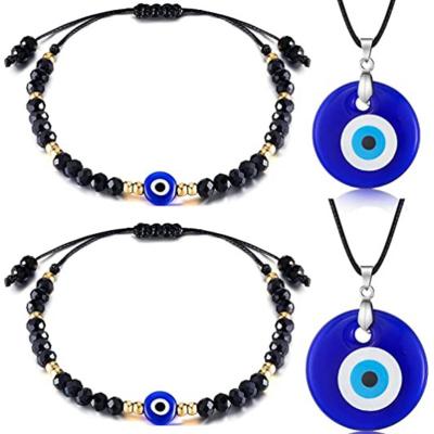 China FASHIONABLE Lava Stone Hamsa Hand t Evil Blue Eye Charm Stretch Bracelet Beaded Jewelry Sets for sale