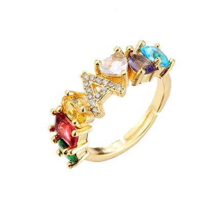 China Real gold TRENDY Copper-plated bracelet with adjustable opening ring with color zirconium 26 letter ring for sale