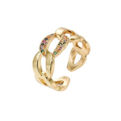 China FASHIONABLE 18K gold paper clip chain copper plated copper microinlaid zirconium ring opening titanium rings for sale