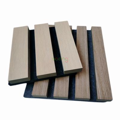 China Modern Interior PET Panel Solid Wood Veneer Polyester Finish Slat Acoustic Wood Panel for sale