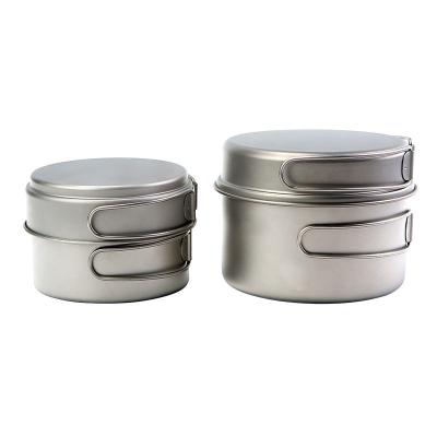 China 400ml 1050ml Lightweight Portable Outdoor Camping Folded Handle Titanium Cookware Pot Set for sale