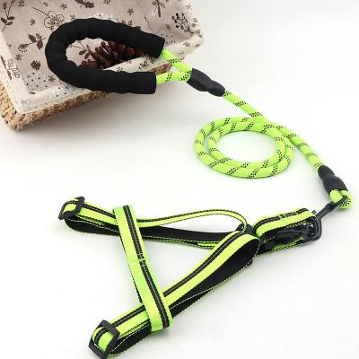 China 2 Pack Reflective Adjustable Pet Harness Reflective Nylon Braided Rope Dog Leash Set for sale