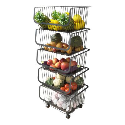 China Household 5-Tier Fruit Basket Rack Multi-Tier Storage Metal Vegetable Basket for sale