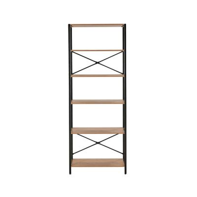 China Rustic Wood and Metal (Height) 5-Tier Vintage Bookshelf Adjustable Industrial Ladder Shelf Display Rack and Storage Living Room Furniture for sale