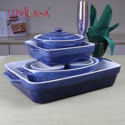 China UNICASA Sustainable Set of 6 Ceramic Set Bakeware Reactive Oval Casserole Baking Pan Square Baking Dish 4 Inch Ramekin for sale