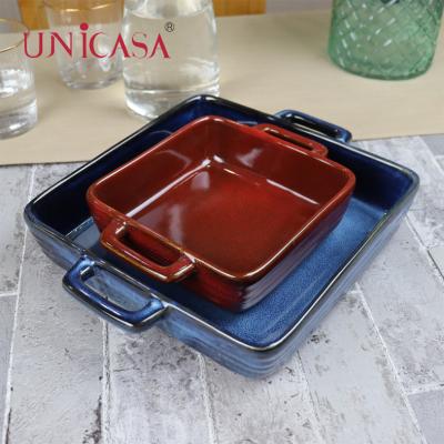 China UNICASA Sustainable Classic Baking Dish Pans Stoneware Bakeware With Handles Ceramic Plates Sets for sale