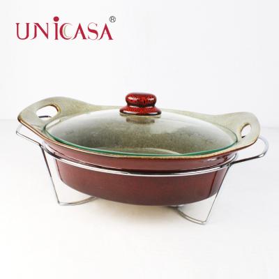 China Sustainable Wholesale Custom Colorful Ceramic Casserole Items Ceramic Casserole With Glass Lid for sale