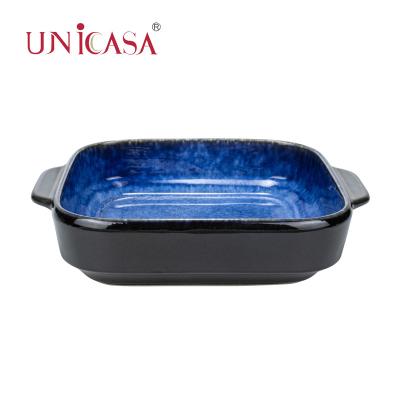 China Viable Custom Design Home Restaurant Square Ceramic Baking Dish Tray Colorful Baking Dishes for sale