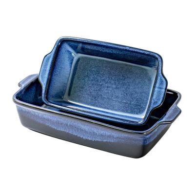 China Selling Sustainable Hot Deep Porcelain Casserole Baking Dish Set Ceramic Bakeware Set For Lasagna Pans With Handle for sale