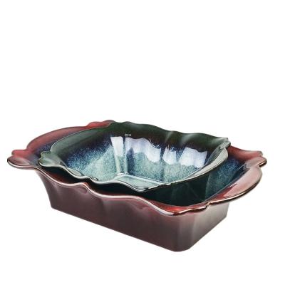 China Sustainable Hot Selling 3D Flower Wave Pans Unique Flat Ceramic Bakeware Square Bread Loaf Pan for sale