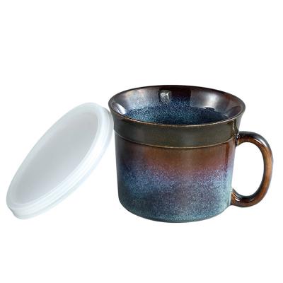 China Sustainable Reactive Glazed Stoneware Soup Mug Soup With Plastic Lid for sale