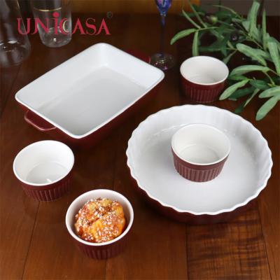 China UNICASA Viable Non-Stick Ceramic Rectangular Terrines Glaze Dish Tray Lasagna Baking Pans Bakeware Cooking Set for sale