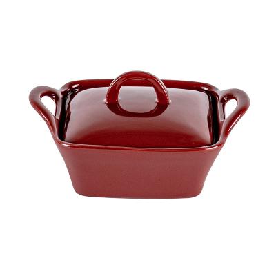 China Durable Bright Ceramic Non Stick Casserole Set Square Casserole Gloss Mini Casserole With Lid for sale