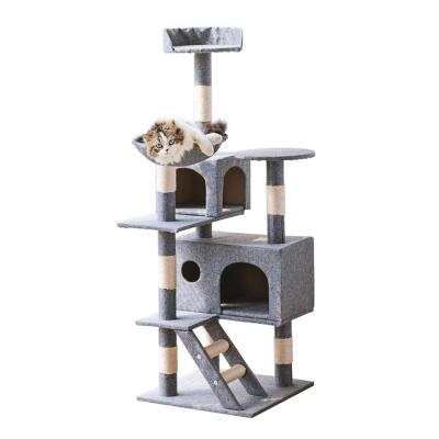 China Sustainable Premium Quality Faux Fur Removable Cat Tree With 2 Housings for sale