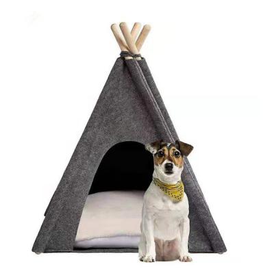 China Factory Direct Sale Cat Dog Pets Bed Tent Sticks Cat Tent Felt With Wooden Travel Nest for sale