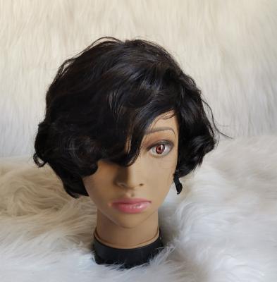 China Cheap Raw Swiss Lace Short Pixie Cut None Lace Up Short Hair Wig With Bang Can Be Dyed And Bleached for sale