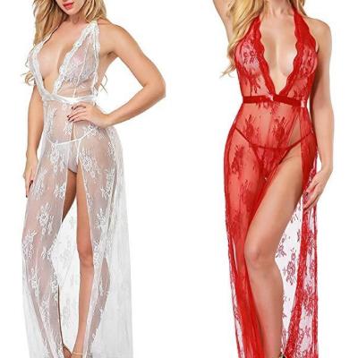 China New hot sexy nightgown ladies hot sale sexy lingerie for women long sexy lace robe sheer dress for sale