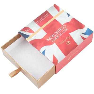 China Square Recyclable Custom Printed Recyclable Paper Boxes Luxury Chocolate Gift Packaging Sliding Drawer Cardboard Box With Ribbon for sale