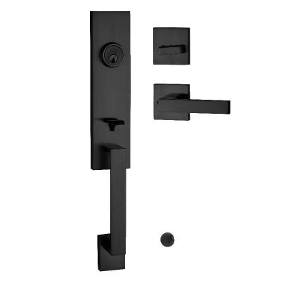 China Large Modern High-grade Luxury Front Wooden Door Pull Handle Entry Lock Set Black Square Pull Plate for sale