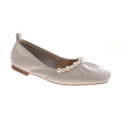 China Beautiful Pearl Flat Ballerina Women Pump Genuine Leather Flat Shoes for sale