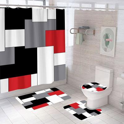 China Stocked Toilet Bath Curtain Bathroom Accessories Set Factory Fabric Rustproof Shower Curtain For Bathroom for sale